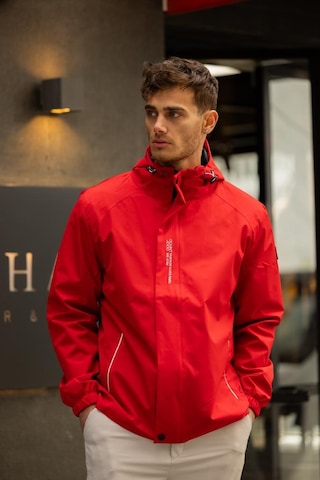 Yeast İçi Astarlı Suya Dayanıklı Kapşonlu Fermuarlı Yağmurluk - Kırmızı Kırmızı