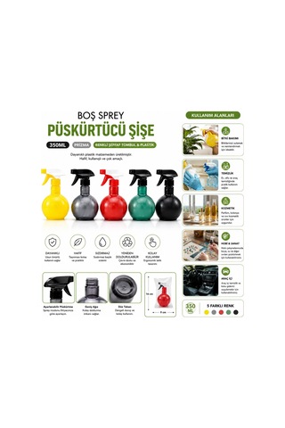 Maxel Y-168 Boş Sprey Püskürtücü Şişe - 350 Ml Prizma Renkli Şeffaf Plastik