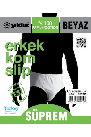 3'Lü Yıldız Erkek Süprem Kom Slip Külot Beyaz