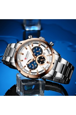 Curren 8355 Lüks Klasik İş Kuvars Erkek Saat 3atm Su Geçirmez Büyük Kasa Büyük Kadran Işıldayan Kol Saati Takvim Dakika Saniye Kronograf 24 Saat Üç Alt Kadranlı Kol Saati Alaşım Kayış Bantlı Çok Renkl Beyaz - Siyah