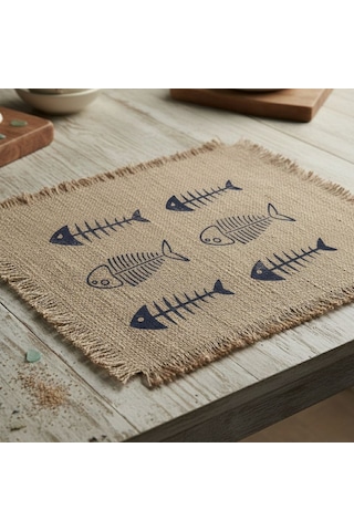 Dyris Doğal Jüt Amerikan Servis 6 Lı Set, Doğal Boya Baskılı Rustik Masa Altlığı 45x35 Cm Acı Kahverengi