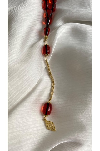 İlknur Doğal Taş Evi Ateş Kehribar Gümüş Püsküllü Tesbih