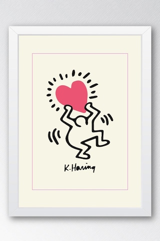 Keith Haring Radiant Heart Çerçeveli Tablo - Işıltılı Kalp - Eklektik Tarz Duvar Dekoru