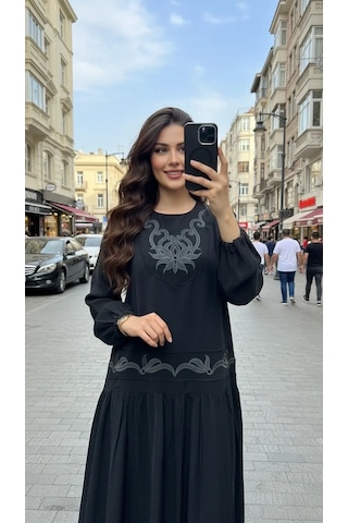 Misswhence İşlemeli Elbise 39820 Siyah