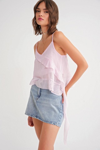 4736 Kadın Fırfırlı Askılı Bluz Pembe Pembe