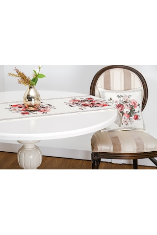 Finezza Gardenya Baskılı Kumaş Kreme Çiçekli Kırlent Kılıfı 45x45 cm - 1440