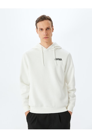 Koton Pamuk Karışımlı Şardonlu Slogan Baskılı Kapşonlu Sweatshirt Beyaz 5wam70245mk Beyaz