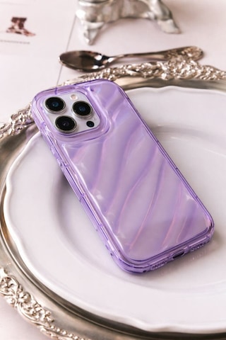Apple Uyumlu iPhone 13 Pro Max Telefon Kılıfı Kamera Çıkıntılı Kabartmalı Parlak Desenli Darbe Emici Silikon Kılıf Mor