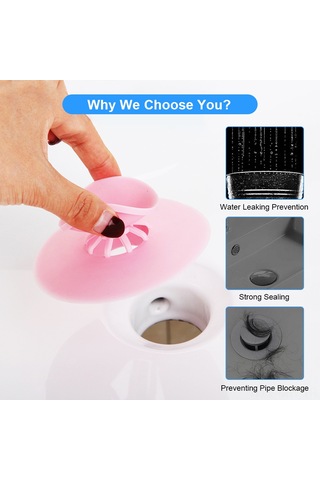 Moveevo Silikon Vana Tıkanıklık Önleyici, Basınçlı Emme Dizayni, Saç Ve Çöp Filtresi, Banyo/ Mutfak Lavaboları İçin Gri Gri