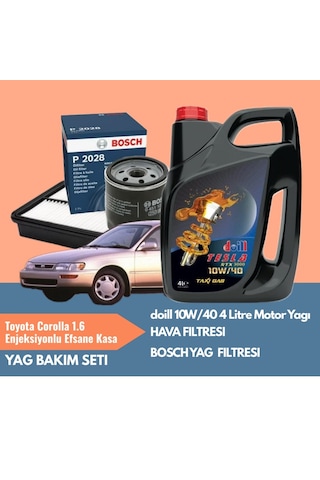 Toyota Corolla 1.6 Enjeksiyonlu Efsane Kasa Periyodik Bakım Seti Doill 10w40 4l Motor Yağı Bosch Yağ Filtresi Yerli Hava Filtresi Yağ Bakım Paketi