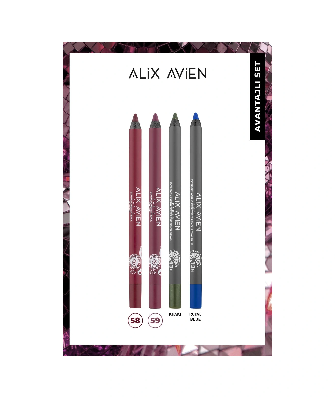 Alix Avien Suya Dayanıklı Akma Ve Dağılma Yapmayan Uzun Süre Kalıcı Yumuşak Uçlu Göz Ve Dudak Kalemi Seti