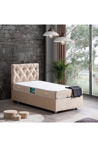 Setaymobilya Baza, Vita Bej Tek Kişilik Baza + Başlık + Comfort Yatak