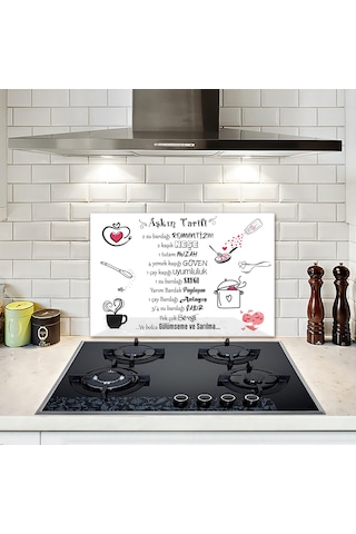 Cam Ocak Arkası Koruyucu Aşkın Tarifi Beyaz Fon 40cm X 60cm