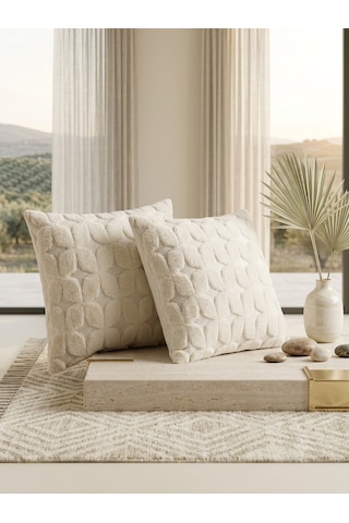 Fugo 2'li Welsoft Kırlent Kılıfı 45x45 Cm Dekoratif Fermuarlı Yumuşak Peluş Kırlent Kılıfı Koltuk Ve Kanepe İçin Bej