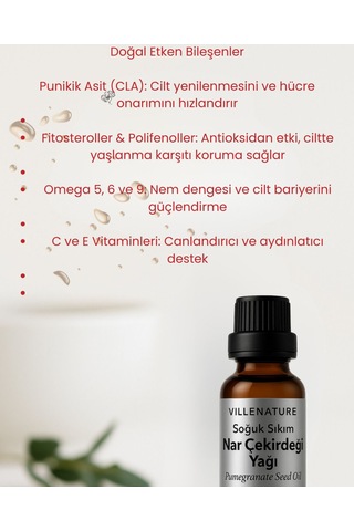 Villenature Soğuk Sıkım Nar Çekirdeği Yağı Pomegranate Seed Oil Punica Granatum 20 Ml