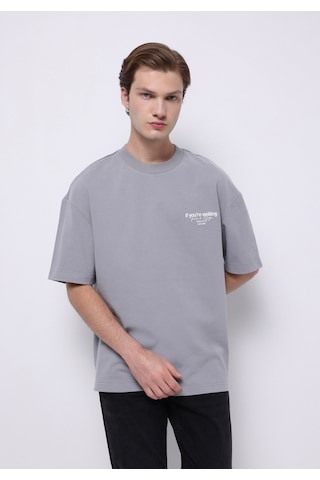 Colin's Colins Oversize Fit Yuvarlak Yaka Düz Erkek Gri Kısa Kol Tişört Cl1075385 Q1.v1 Gra Gri