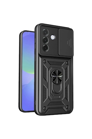 Vendas Samsung Uyumlu Galaxy A37 Kılıf Magnetik Standlı Kamera Korumalı Zore Sürgülü Vega Kapak Siyah