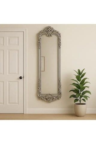 Dekoratif Varaklı Boy Aynası Gümüş