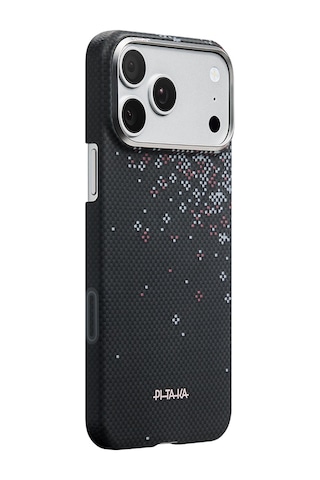 İphone 17 Pro Max Uyumlu Kılıf M-safe Şarjlı Aramid Fiber Pitaka Sakura Hours Serisi Kapak Siyah