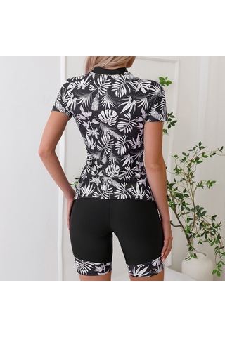 Springsun Bayanlar İçin Yüksek Kaliteli Polyester 2 Parça Yüzme Takımı - Baskılı Desenli, Rehberli, Sürf Ve Su Sporları İçin Siyah, M