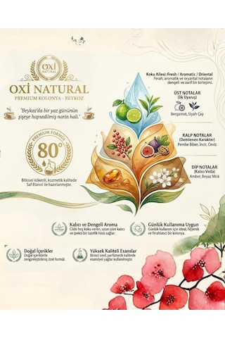 Oxi Natural Premium 80 Kolonya 220ml Cam Şişe Kutulu - Beykoz
