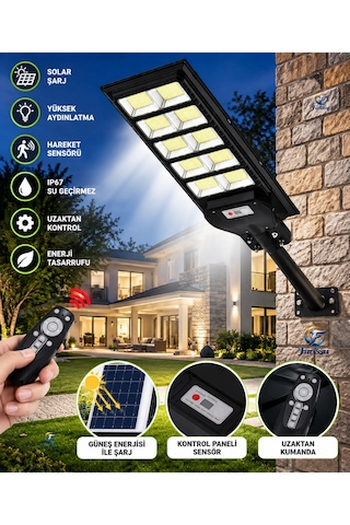 Yc1-034b 600w Solar Sokak Ve Bahçe Lambası Sensör Modunda Kesintisiz Şarj Ve Kumandalı Ve 1 Adet