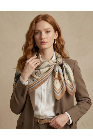 Horse İcons Scarf Desen 90x90cm Eşarp/fular Kahverengi-taba