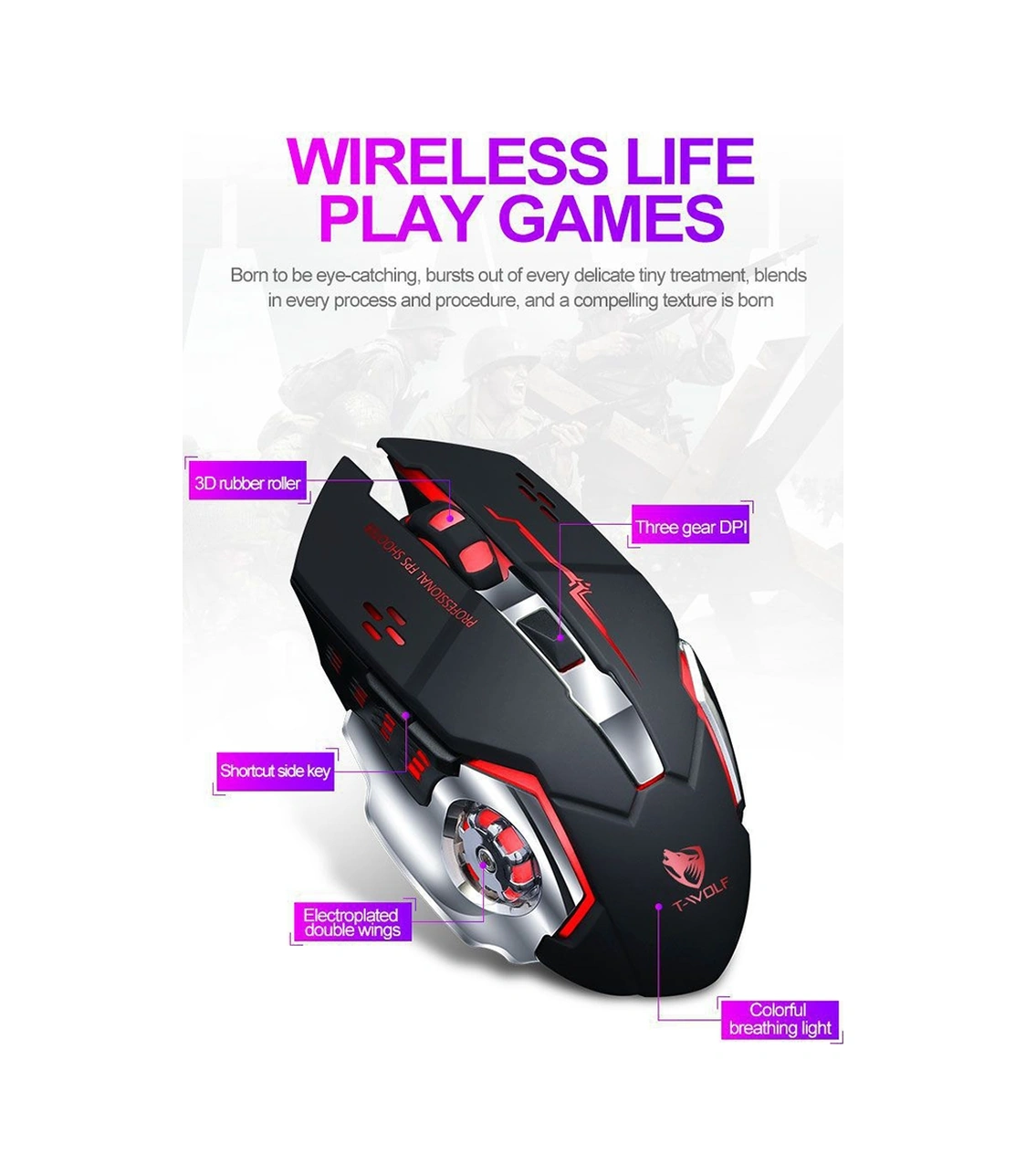 Sones T-wolf Q13 2.4ghz 6 Tuşlu Rgb Renkli Işıklı Oyun Kablosuz Faresi, Renk: Çift Modlu Gri Diğer