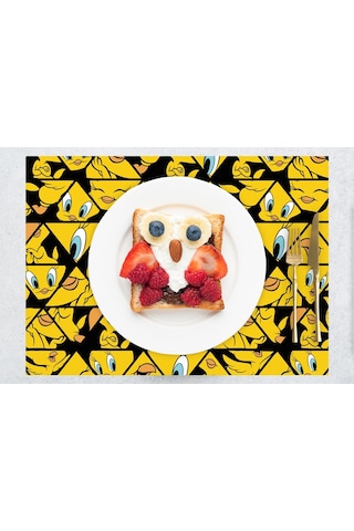 Adawall Home Tweety Face Kumaş Amerikan Servis 4'lü Set 35x50cm Sarı - Siyah