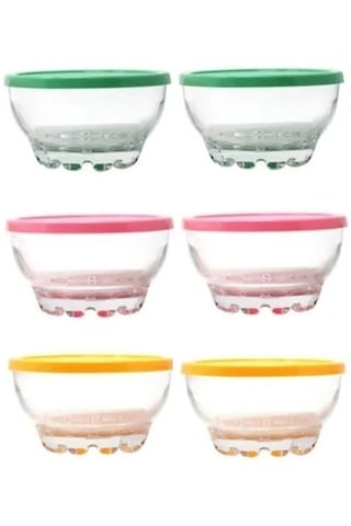 96443 Cam 6lı 3 Renk Kapaklı Kase Kahvaltılık Saklama Kabı Takımı