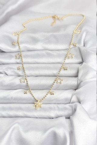 Pirinç Gold Renk Zirkon Taşlı Kutup Yıldızı Model Kadın Kolye Çok renkli 76408507