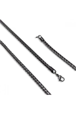 Erkek Oval Kral Bakla Örgülü Çelik Kolye 4mm 9184 Siyah