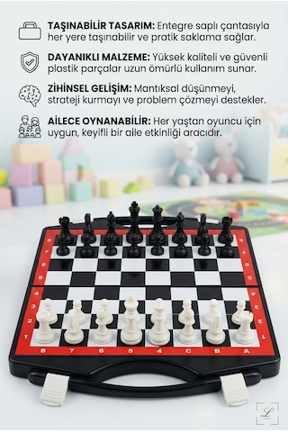 Çantalı Satranç Seti Katlanabilir Taşınabilir Satranç Takımı Koordinat İşaretli Eğitici Zeka Oyunu