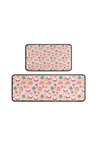 Noel Desenli 2'li Mutfak Matı, Anti-yorgunluk, Yastıklı Ve Kaymaz, Mutfak Ve Ofis İçin Noel Baba Noel Kız