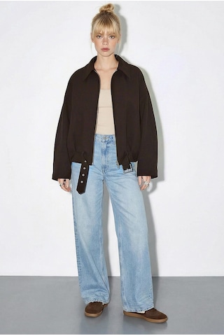 Shade Kadın Oversize Kemer Detaylı Fermuarlı Astarlı Bomber Ceket 2911 60286013 - Acı Kahve Kahverengi