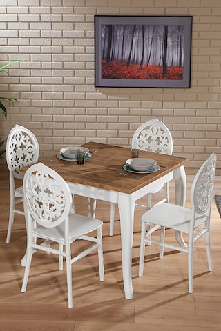 Venüs Beyaz Sirius Sabit Masa 4 Sandalye 1 Masa Salon Mutfak Masa Takımı