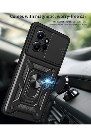 Xiaomi Redmi Note 12 4G Kılıf Pars Lens Sürgülü Yüzüklü Standlı Sert Kılıf
