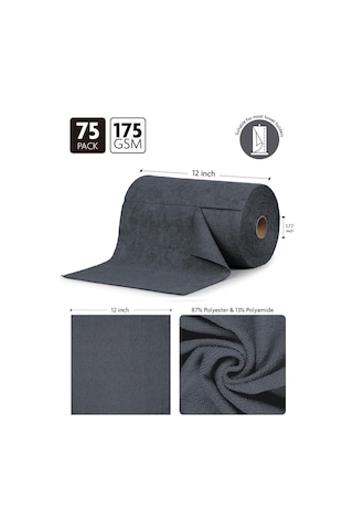 Çok Amaçlı Rulo Mikrofiber Temizlik Bezi 30x30 75 Yapraklı Koyu Gri Gri