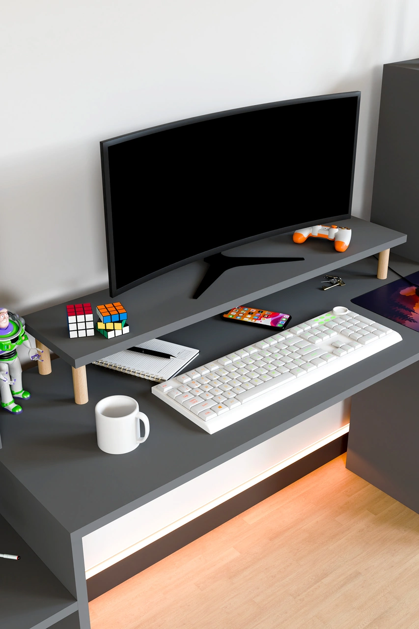 Moyo Monitör Yükseltici, Ekran Yükseltici, Masa Üstü Organizer Antrasit Gri