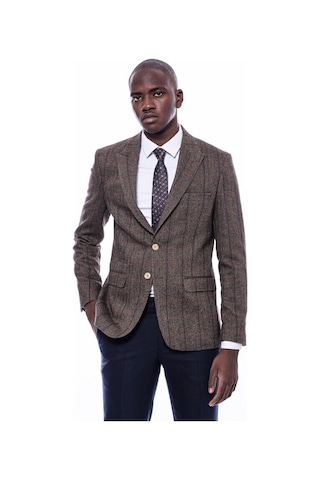 Wessi Ekose Sivri Yaka Slim Fit Kahverengi Ceket 001