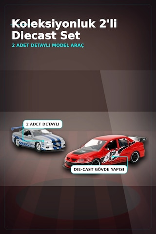 1:32 Diecast Metal 13 Cm Araba Modeli - 2006 Mitsubishi Lancer Ix Ve Nissan Skyline Gtr Bx-313395