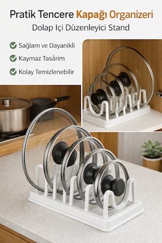 Tencere Kapağı Organizeri Dolap Içi Kapak Düzenleyici Stand Kaymaz & Dayanıklı Antrasit