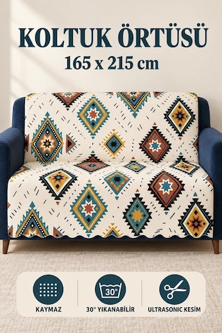 Çok Amaçlı Kadife Koltuk Örtüsü Kaymaz Süngerli 165x215 Cm Modern Bohem Çekyat Şalı Piknik Masa Örtüsü Alk13 krem