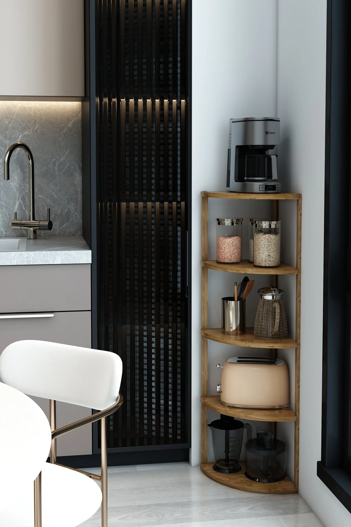 Zümrüt 5 Katlı Üçgen Ahşap Çok Amaçlı Sehpa / Saksılık-çiçeklik / Dekoratif Raf Atlantik Çam