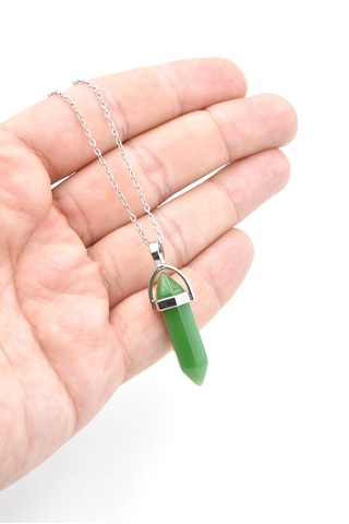 Hakiki Pandül Model Doğal Aventurin Taşı Kolye Ucu Yeşil