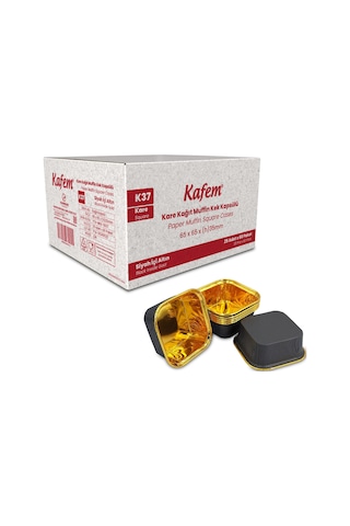Kafem Muffin Kek Kapsülü Kare Siyah-altın 25li X 60 Paket Koli - K37 Siyah