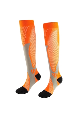 Vkemall Erkek Kadın Spor Kompresyon Çorapları: Yürüyüş, Koşu, Yoga İçin Taze Turuncu Uzun Bilekli, Ter Emici, Koku Engelleyici Elastik Çoraplar Portakal
