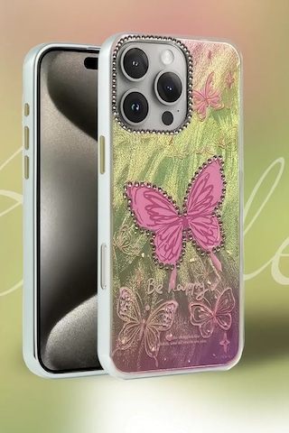 Newface Apple Uyumlu iPhone 16 Plus Kılıf Blade Aynalı Desenli Kapak - Desen 6 Pembe
