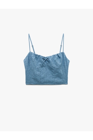 Koton Pamuklu Fiyonklu İp Askılı Fisto Crop Kolsuz Bluz Mavi 5sal30046ıw Mavi