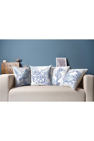 Deniz Kabukları Temalı Marin Dekoratif Yastık Kılıfı 4'lü Set Karışık/Çok Renkli